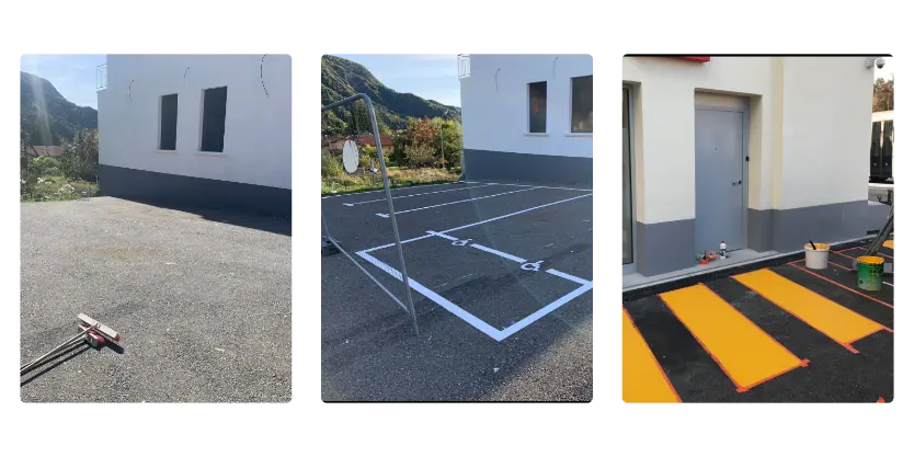 Marquage au sol et installation de guidage PMR dans le parking d’une agence bancaire