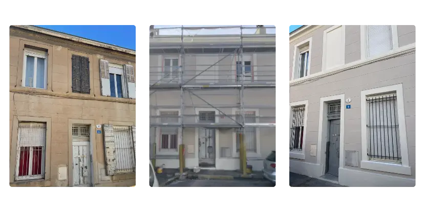 Ravalement de façade chez un client particulier, rénovation et mise en peinture complète